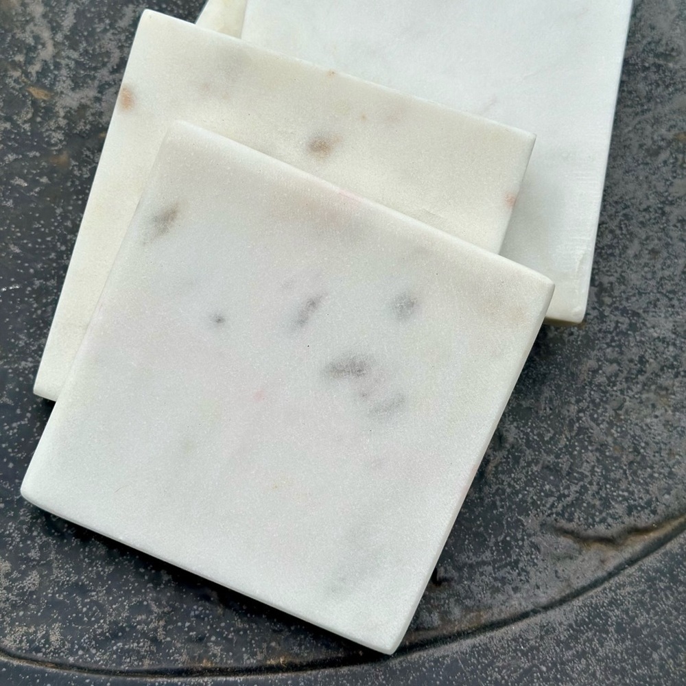 Square White Marble Drink Coasters - Picture 2 of 3